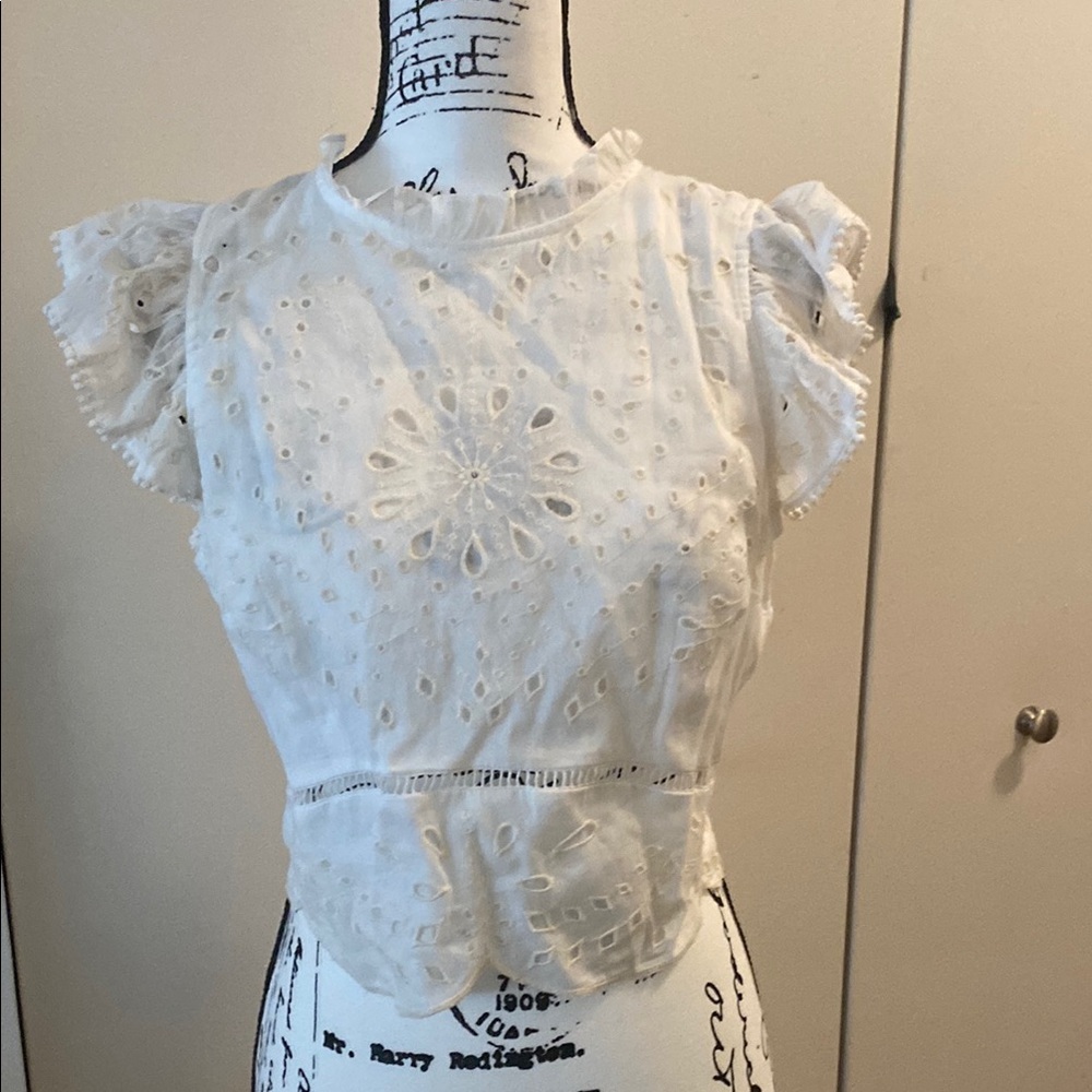 Anthropologie White Ruffled Peplum Blouse